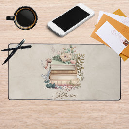 Elegant Boho Book Stack Floral  Name Bureaumat