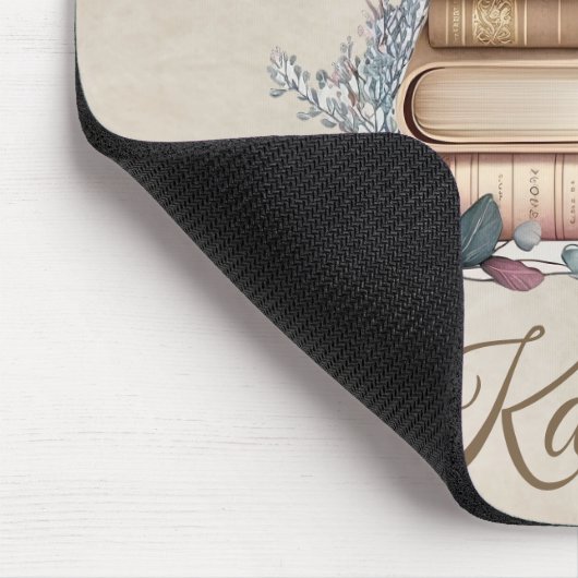 Elegant Boho Book Stack Floral  Name Muismat (Hoek)