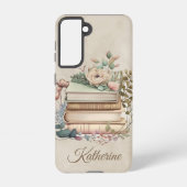 Elegant Boho Book Stack Floral  Name Samsung Galaxy Hoesje (Achterkant)