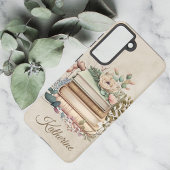 Elegant Boho Book Stack Floral Name Samsung Galaxy Hoesje