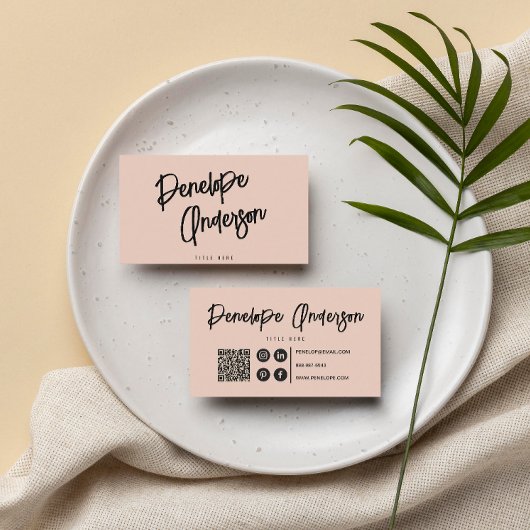 Elegant Boho Bord Roze QR Code Modern Unique Girly Visitekaartje