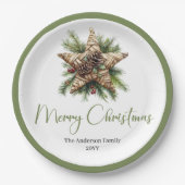 Elegant Boho Botanical Christmas Tree Dinner Plate Papieren Bordje (Voorkant)