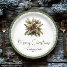 Elegant Boho Botanical Christmas Tree Dinner Plate