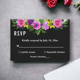 Elegant Boho Botanical Garden Black Floral Wedding RSVP Kaartje