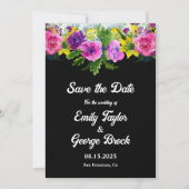 Elegant Boho Botanical Garden Black Floral Wedding Save The Date (Voorkant)