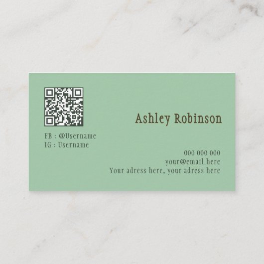 Elegant boho botanical pastel green QR code Visitekaartje (Achterkant)