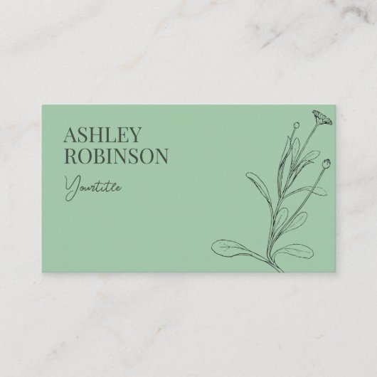 Elegant boho botanical pastel green QR code Visitekaartje (Voorkant)