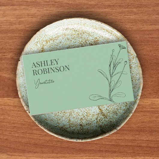 Elegant boho botanical pastel green QR code Visitekaartje