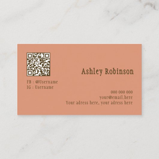 Elegant boho botanical pastel terracotta QR code Visitekaartje (Achterkant)
