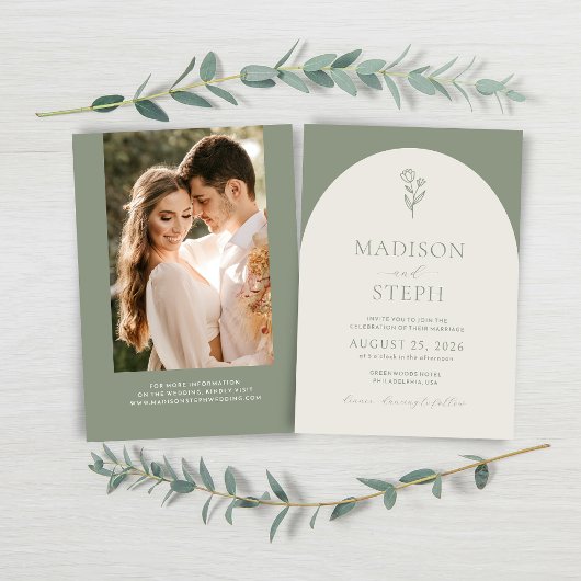 Elegant Boho Botanical Sage Green Wedding Foto Kaart