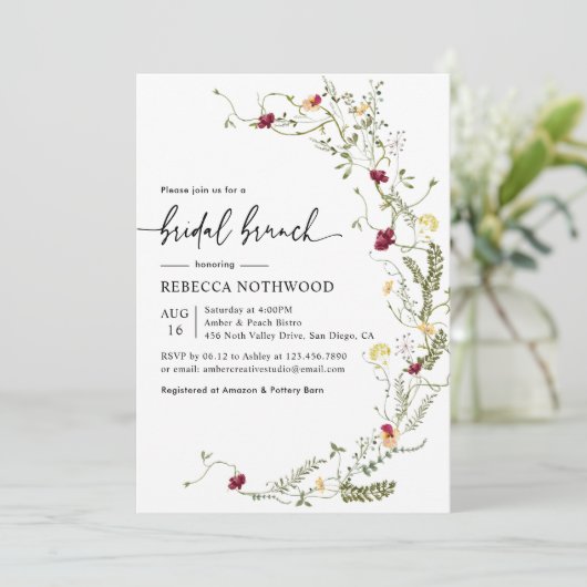 Elegant Boho Botanical Wildflower Bridal Brunch Kaart (Staand voorkant)