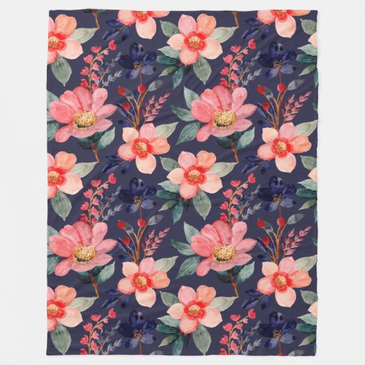 Elegant boho botanische mooie wilde bloemen marine fleece deken (Voorkant)