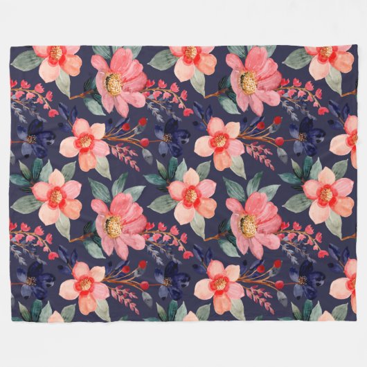 Elegant boho botanische mooie wilde bloemen marine fleece deken (Voorkant (Horizontaal))