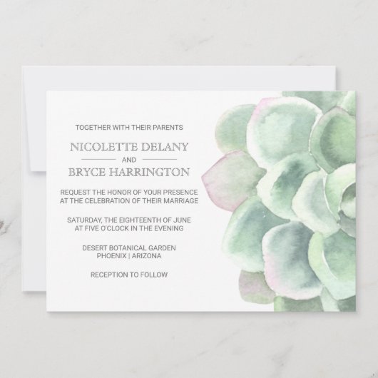 Elegant Boho Botanische Sage Succulent Wedding Kaart (Voorkant)