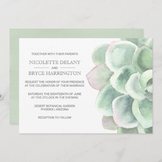Elegant Boho Botanische Sage Succulent Wedding Kaart (Voorkant / Achterkant)