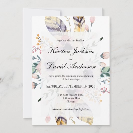 Elegant Boho Bouquet Wedding Invitation Kaart (Voorkant)
