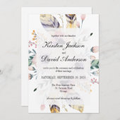 Elegant Boho Bouquet Wedding Invitation Kaart (Voorkant / Achterkant)