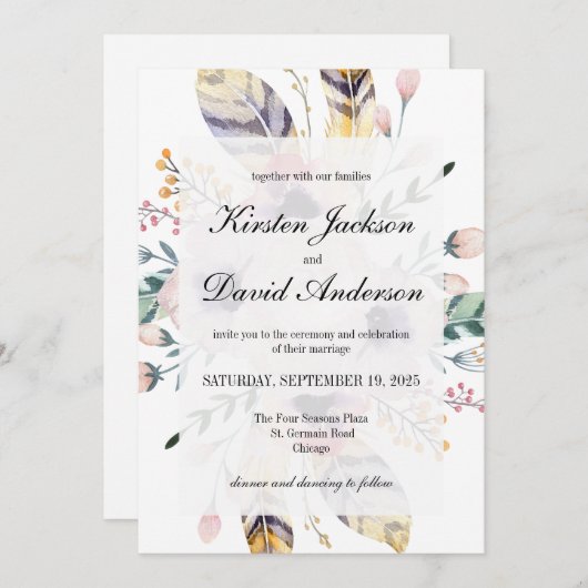 Elegant Boho Bouquet Wedding Invitation Kaart (Voorkant / Achterkant)