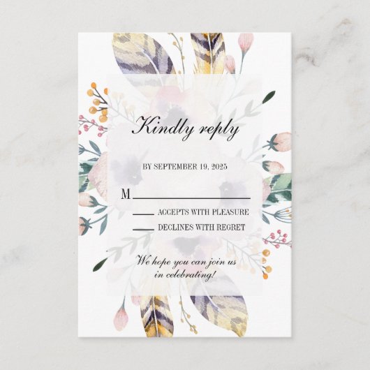 Elegant Boho Bouquet Wedding Rsvp Informatiekaartje (Voorkant)