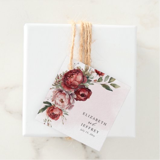 Elegant Boho Bourgondië Blush Bloemen Bruiloft Bedankjes Labels (In situ)