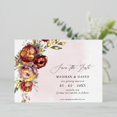 Elegant Boho Bourgondië Blush Bloemen Bruiloft Folie Uitnodiging (Staand Voorkant)