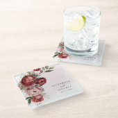 Elegant Boho Bourgondië Blush Bloemen Bruiloft Glazen Onderzetter (Schuin)