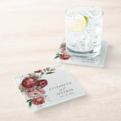 Elegant Boho Bourgondië Blush Bloemen Bruiloft Glazen Onderzetter (Schuin)