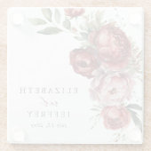 Elegant Boho Bourgondië Blush Bloemen Bruiloft Glazen Onderzetter (Achterkant)