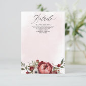 Elegant Boho Bourgondië Blush Bloemen Bruiloft Informatiekaartje (Staand voorkant)