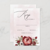 Elegant Boho Bourgondië Blush Bloemen Bruiloft RSVP Kaartje (Voorkant / Achterkant)