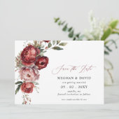 Elegant Boho Bourgondië Blush Bloemen Bruiloft Save The Date (Staand voorkant)