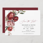 Elegant Boho Bourgondië Blush Bloemen Bruiloft Save The Date (Voorkant / Achterkant)