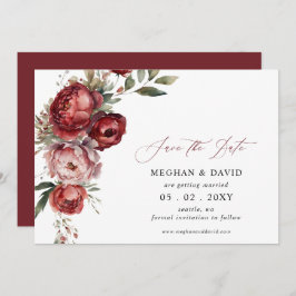 Elegant Boho Bourgondië Blush Bloemen Bruiloft Save The Date