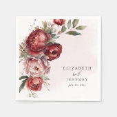 Elegant Boho Bourgondië Blush Bloemen Bruiloft Servet (Voorkant)