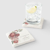 Elegant Boho Bourgondië Blush Bloemen Bruiloft Stenen Onderzetter (Zijkant)