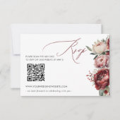 Elegant Boho Bourgondië Blush Bloemen QR CODE RSVP Kaartje (Voorkant)