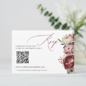 Elegant Boho Bourgondië Blush Bloemen QR CODE RSVP Kaartje (Staand voorkant)