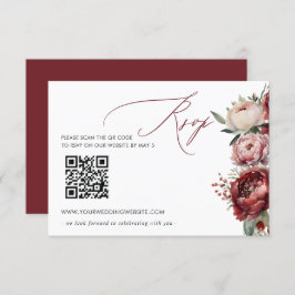 Elegant Boho Bourgondië Blush Bloemen QR CODE RSVP Kaartje