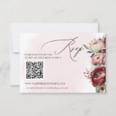 Elegant Boho Bourgondië Blush Bloemen QR CODE RSVP Kaartje (Voorkant)