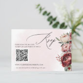 Elegant Boho Bourgondië Blush Bloemen QR CODE RSVP Kaartje (Staand voorkant)