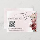 Elegant Boho Bourgondië Blush Bloemen QR CODE RSVP Kaartje (Voorkant / Achterkant)
