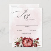 Elegant Boho Bourgondië Blush Bloemen RSVP Briefkaart (Voorkant / Achterkant)