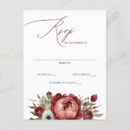Elegant Boho Bourgondië Blush Bloemen RSVP Briefkaart