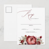 Elegant Boho Bourgondië Blush Bloemen RSVP Briefkaart (Voorkant / Achterkant)