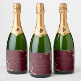 Elegant Boho | Bourgondische gouden herfstbruiloft Sparkling Wijnetiket