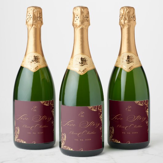 Elegant Boho | Bourgondische gouden herfstbruiloft Sparkling Wijnetiket (Flessen)