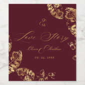 Elegant Boho | Bourgondische gouden herfstbruiloft Wijn Etiket (Enkel label)