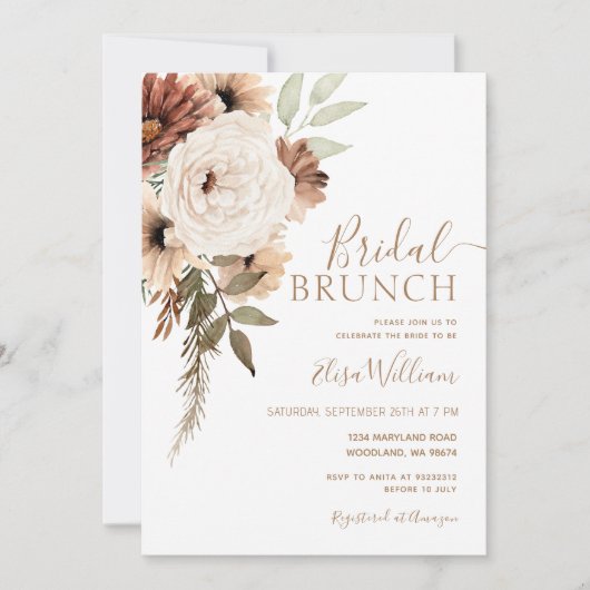 Elegant Boho Bridal Brunch Uitnodiging (Voorkant)