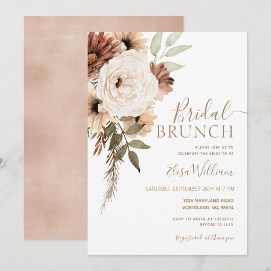 Elegant Boho Bridal Brunch Uitnodiging (Voorkant / Achterkant)
