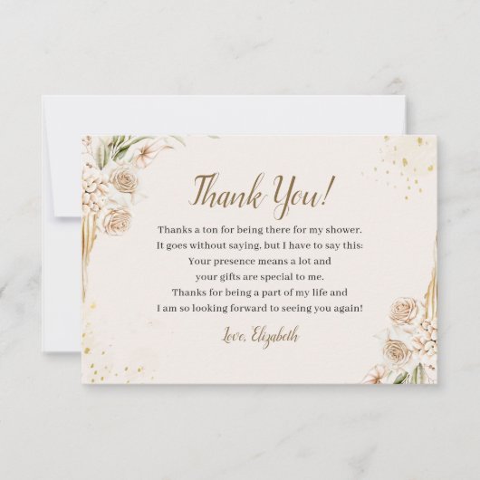 Elegant Boho Bridal Shower with Beige & Yellow Flo Bedankkaart (Voorkant)